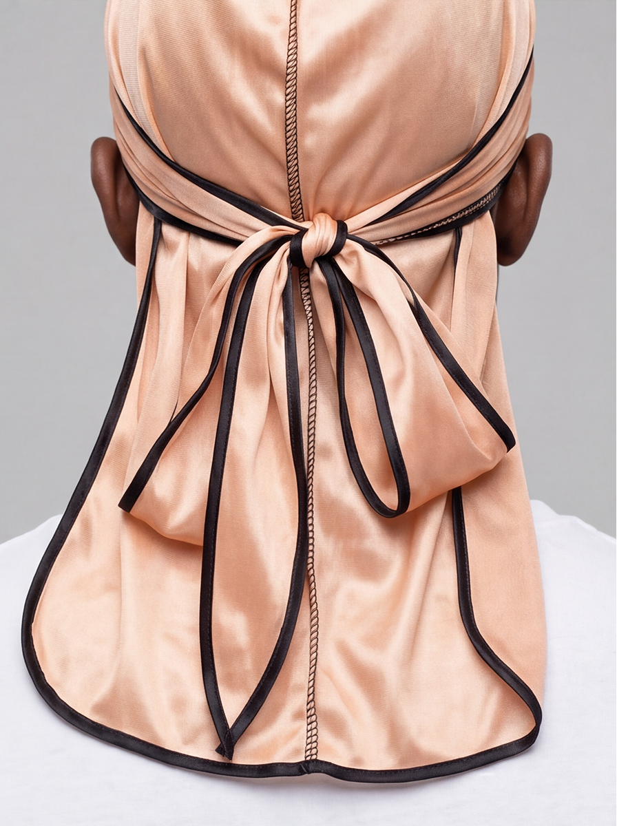 Gold & Black Satin Durag – Saint Durag – lifestyle view