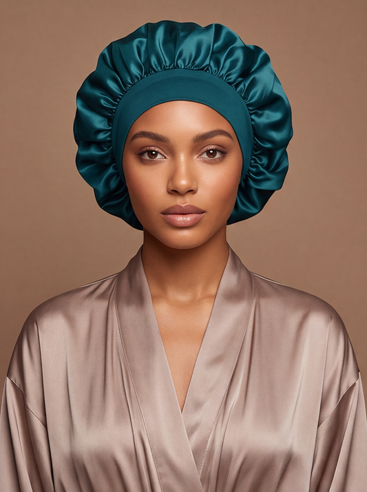 Teal Satin Bonnet – Saint Durag – front view