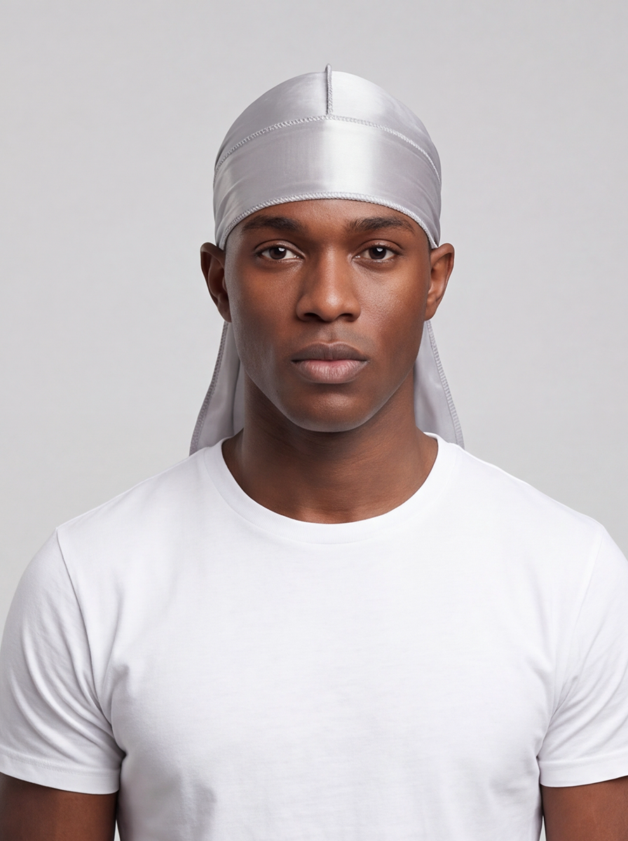 Grey Silky Durag – Saint Durag – front view