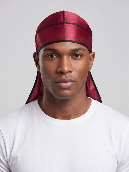Red & Black Satin Durag – Saint Durag – front view
