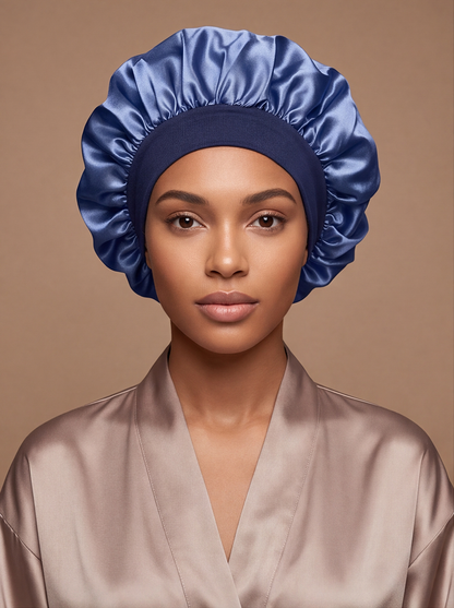 Blue Satin Bonnet – Saint Durag – front view