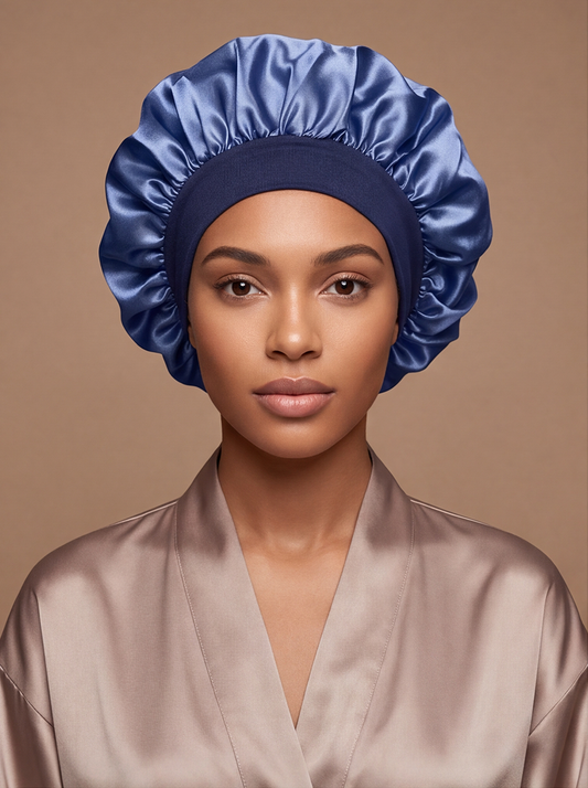 Blue Satin Bonnet – Saint Durag – front view