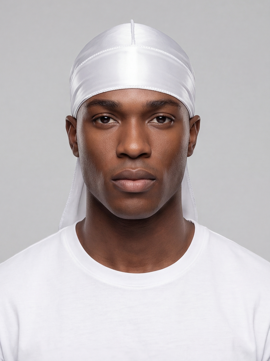 White Silky Durag – Saint Durag – front view