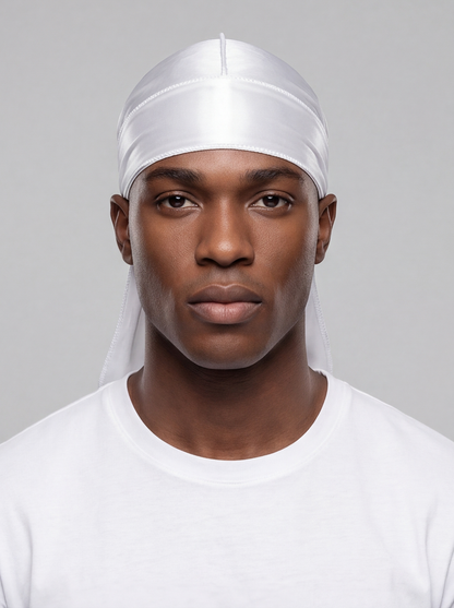 White Silky Durag – Saint Durag – front view