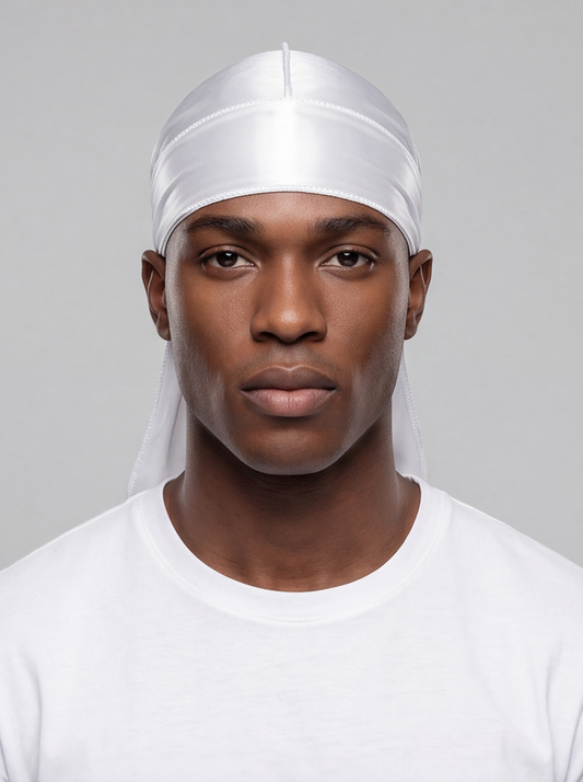 White Silky Durag – Saint Durag – front view