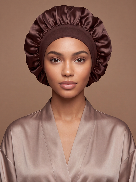 Brown Satin Bonnet – Saint Durag – front view