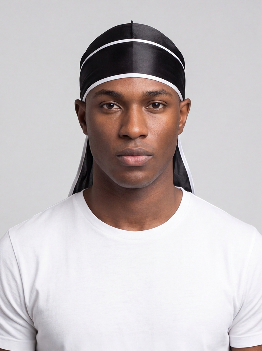 Black & White Satin Durag – Saint Durag – front view
