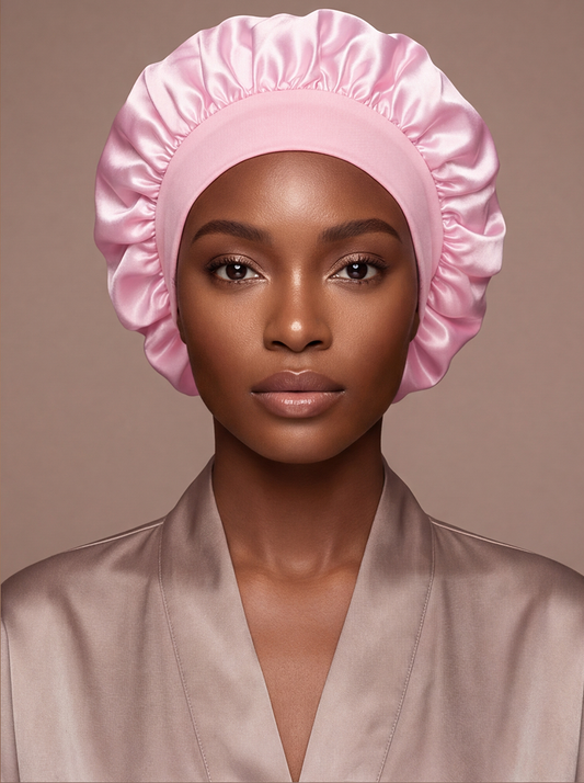 Pink Satin Bonnet – Saint Durag – front view
