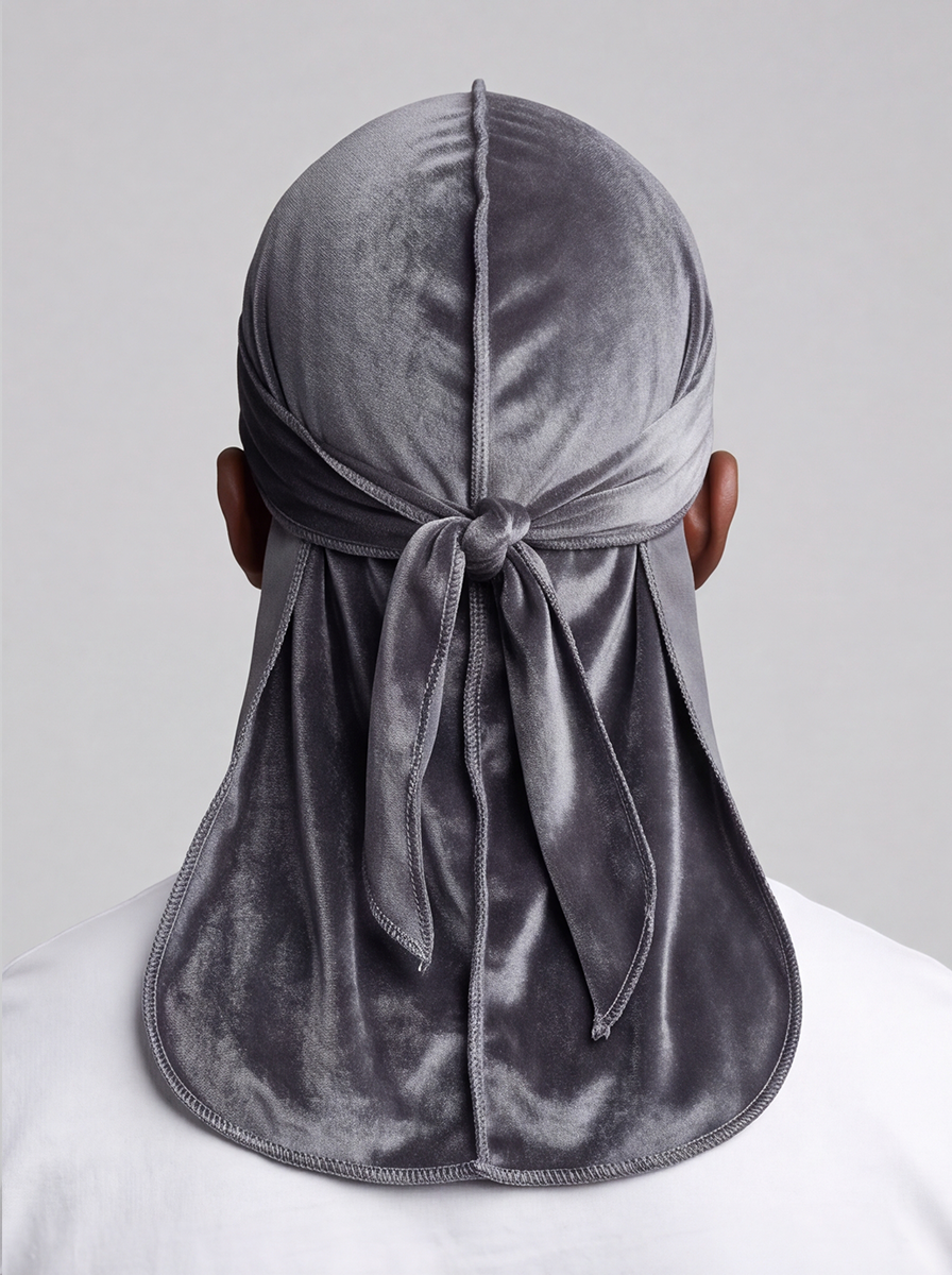 Grey Velvet Durag – Saint Durag – back view