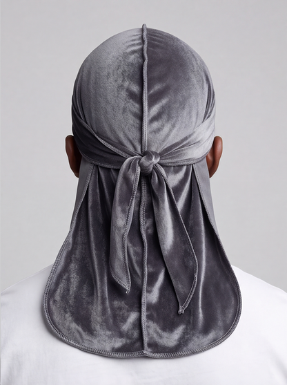 Grey Velvet Durag – Saint Durag – back view