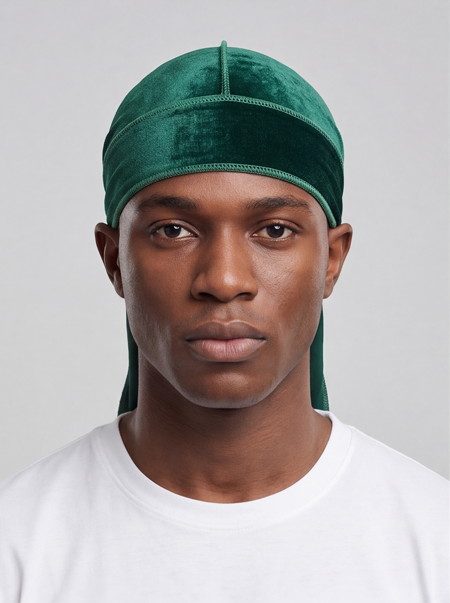 Green Velvet Durag – Saint Durag – front view