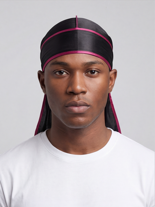 Black & Red Satin Durag – Saint Durag – front view