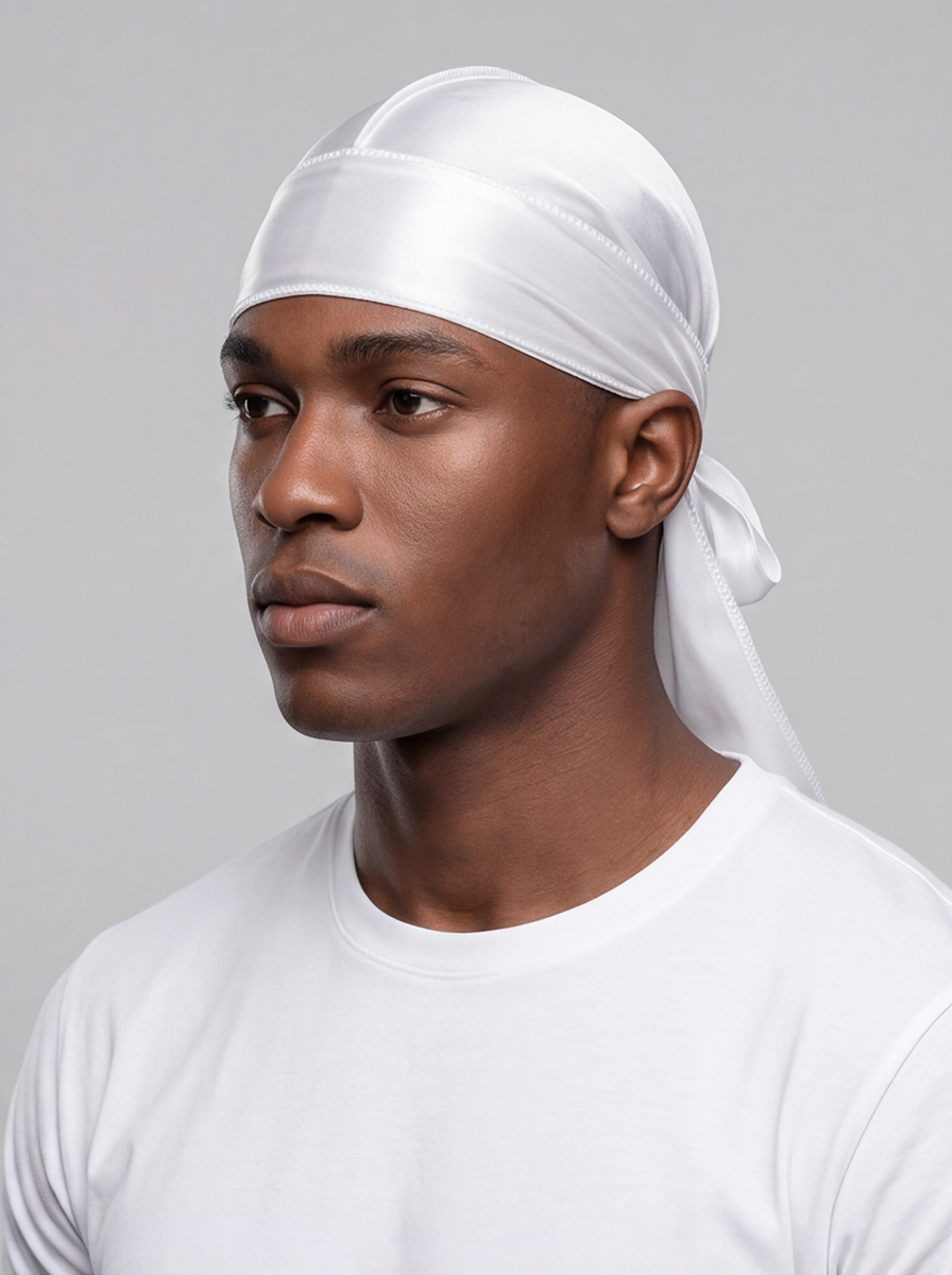 White Silky Durag – Saint Durag – side view