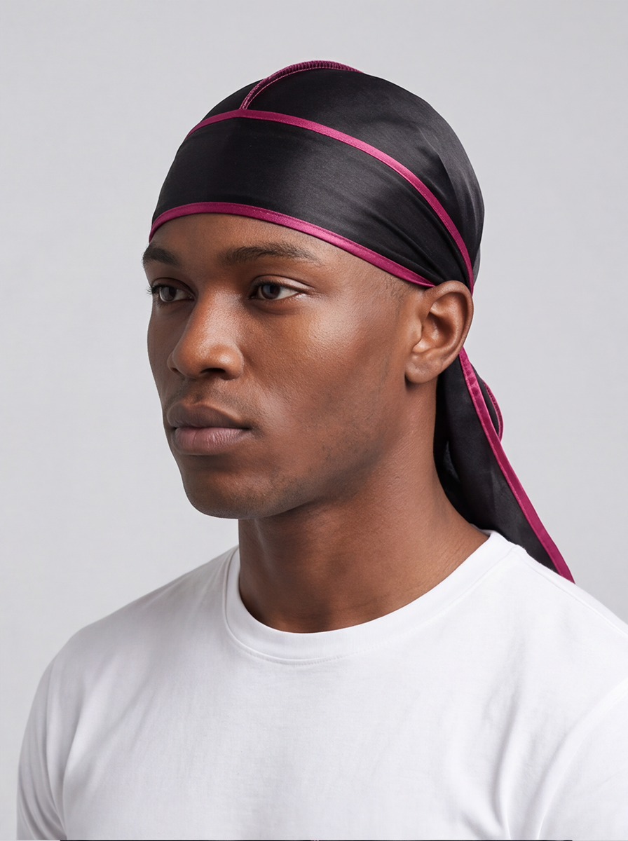 Black & Red Satin Durag – Saint Durag – side view
