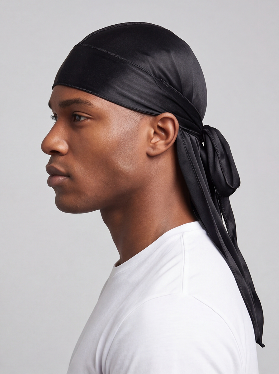 Black Silky Durag – Saint Durag – side view
