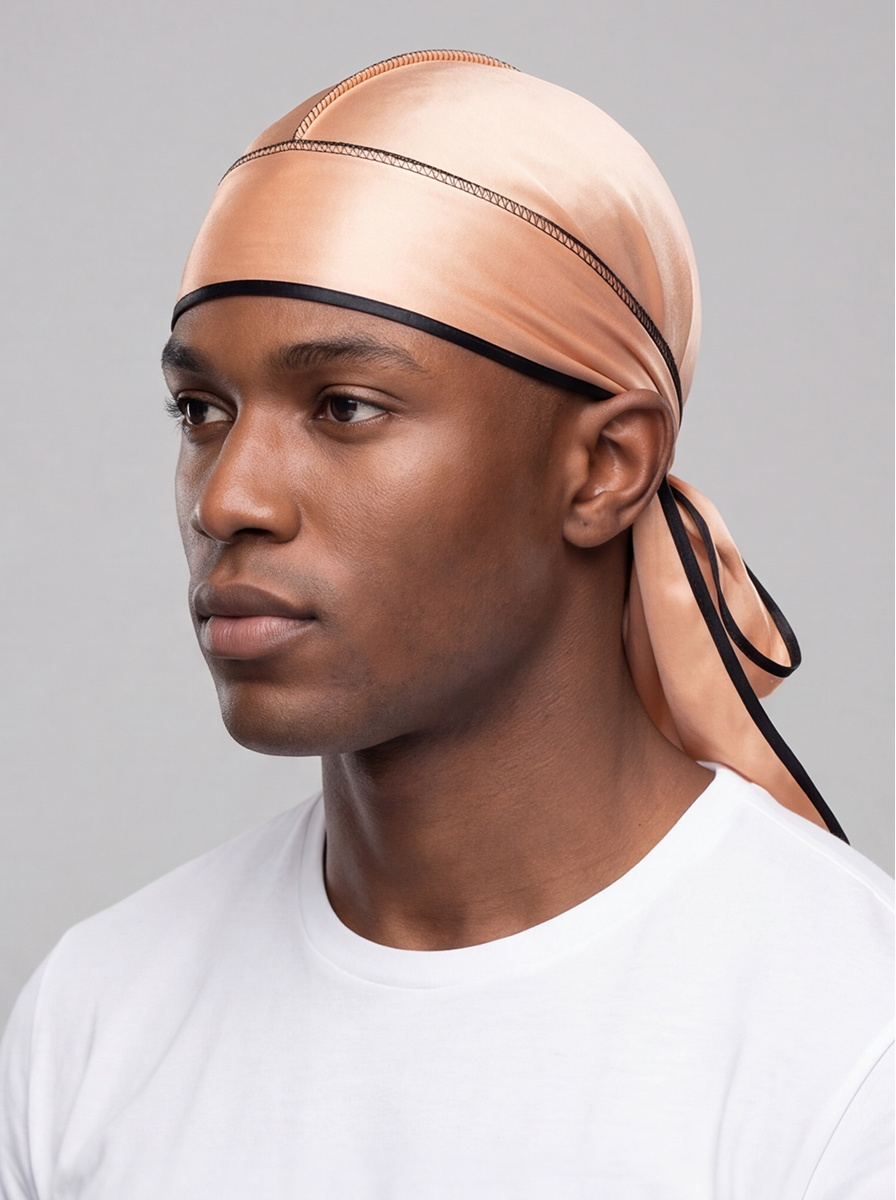 Gold & Black Satin Durag – Saint Durag – side view