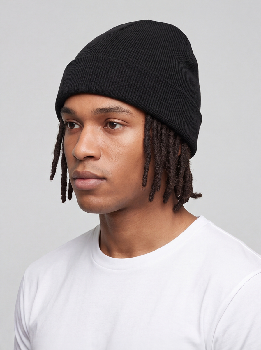 Black Satin Lined Beanie – Saint Durag – detail view