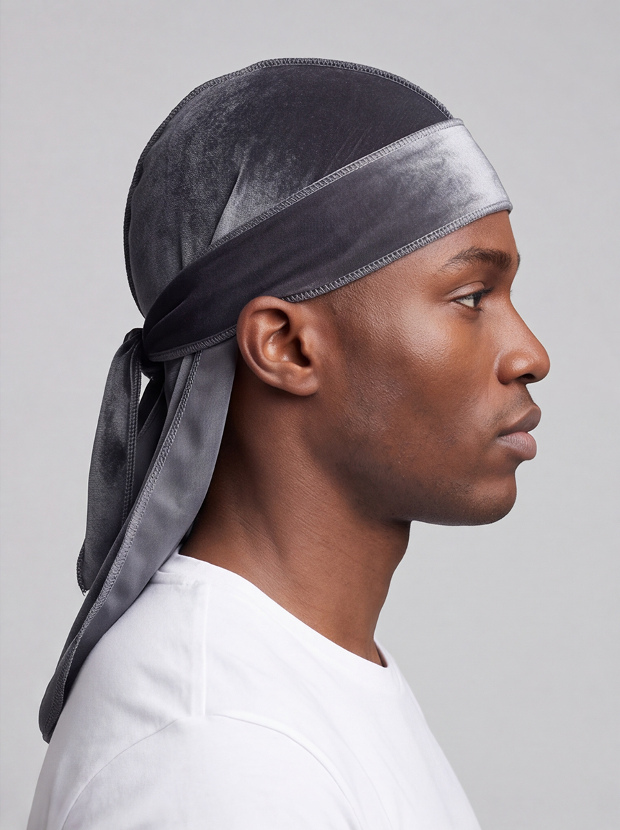 Grey Velvet Durag – Saint Durag – side view