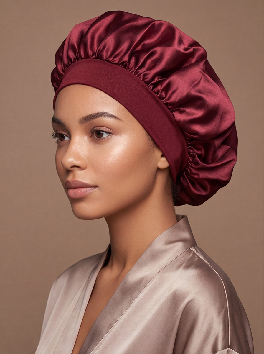 Red Satin Bonnet – Saint Durag – side view