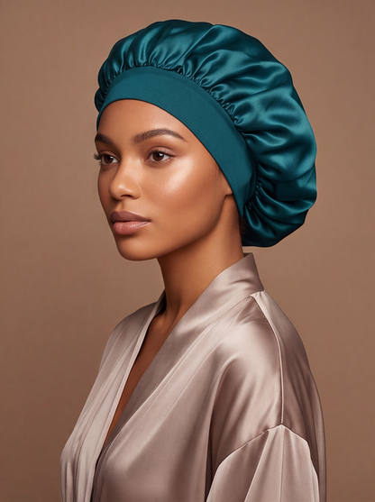 Teal Satin Bonnet – Saint Durag – side view
