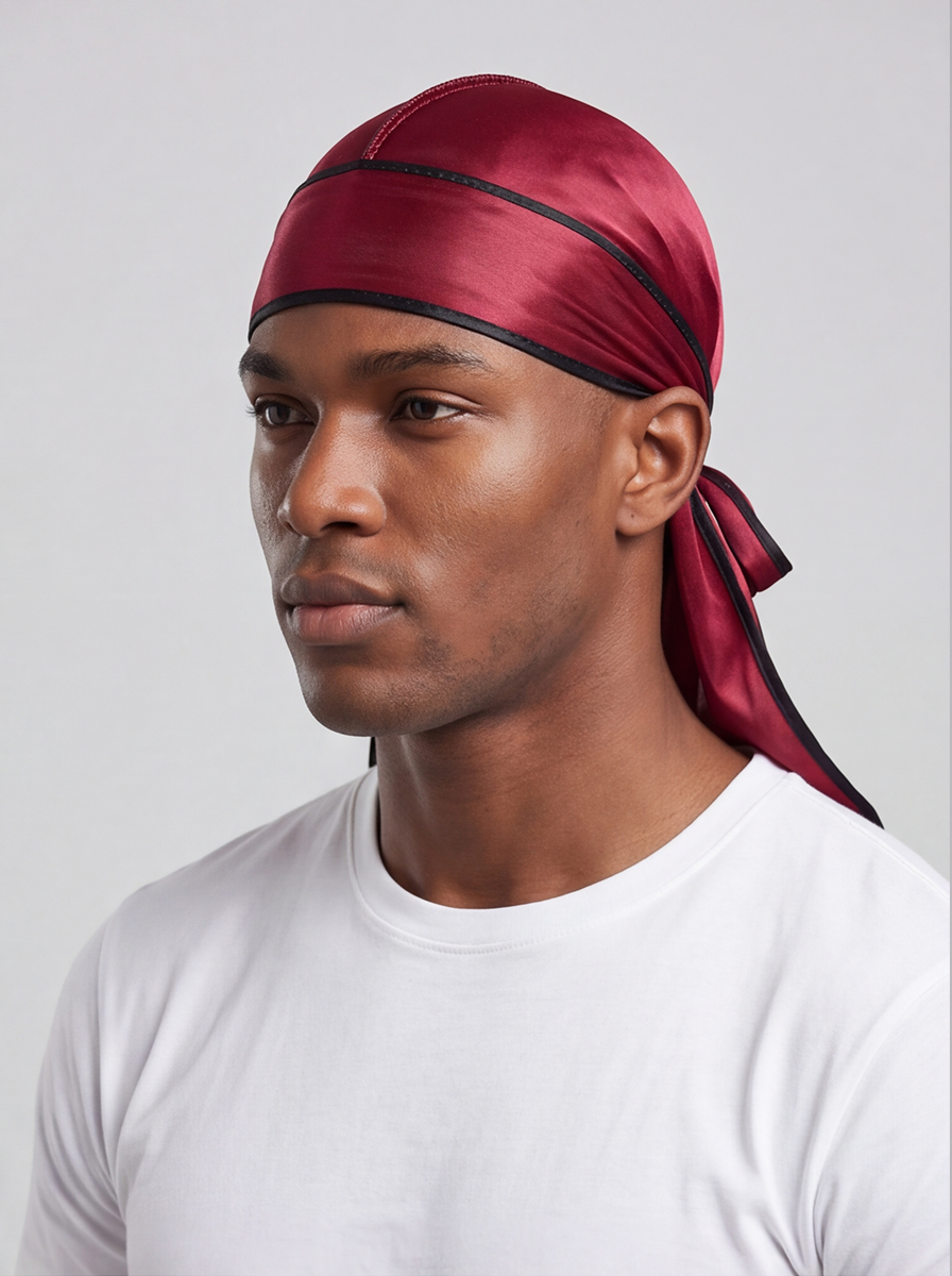 Red & Black Satin Durag – Saint Durag – side view