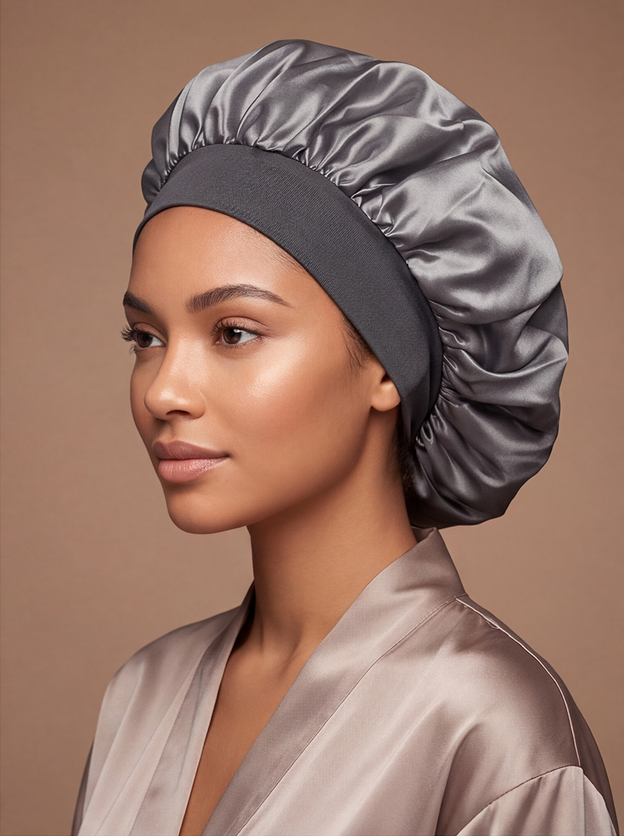 Grey Satin Bonnet – Saint Durag – side view
