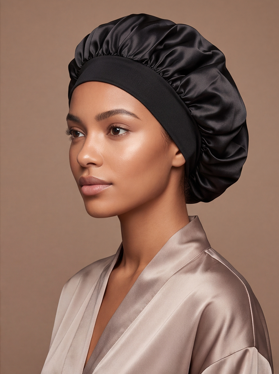 Black Silky Bonnet – Saint Durag – side view