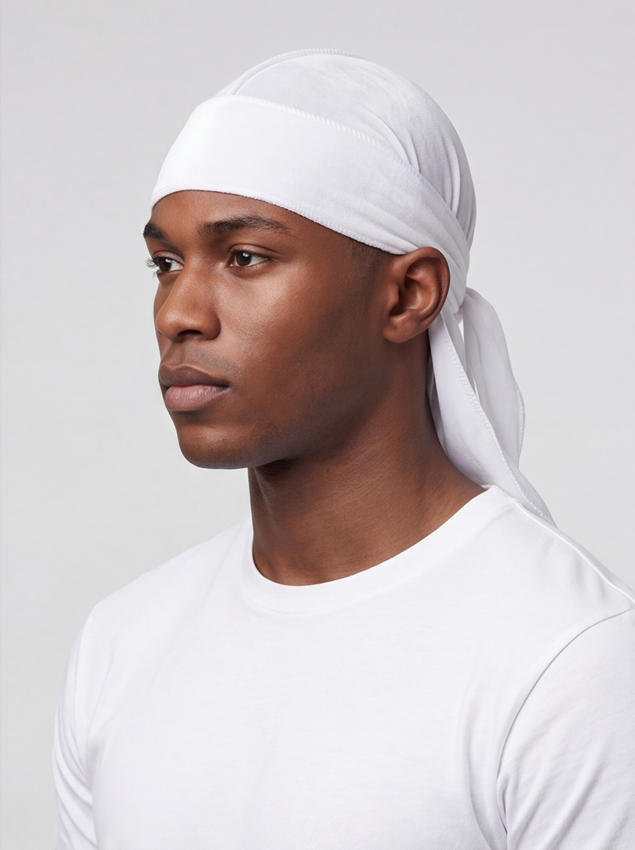 White Velvet Durag – Saint Durag – side view