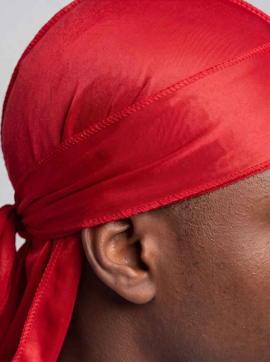 Red Satin Durag – Saint Durag – lifestyle view