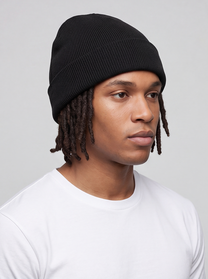 Black Satin Lined Beanie – Saint Durag – side view
