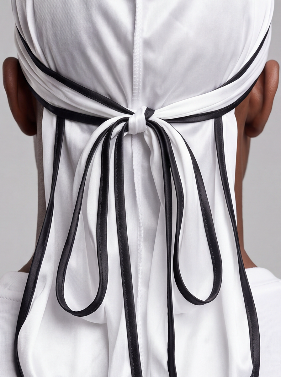 White & Black Satin Durag – Saint Durag – lifestyle view