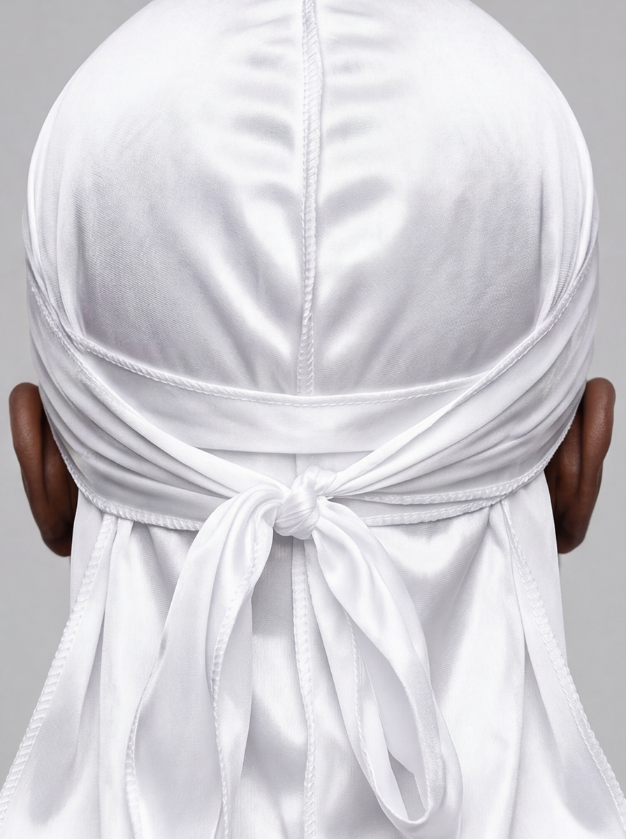 White Silky Durag – Saint Durag – detail view