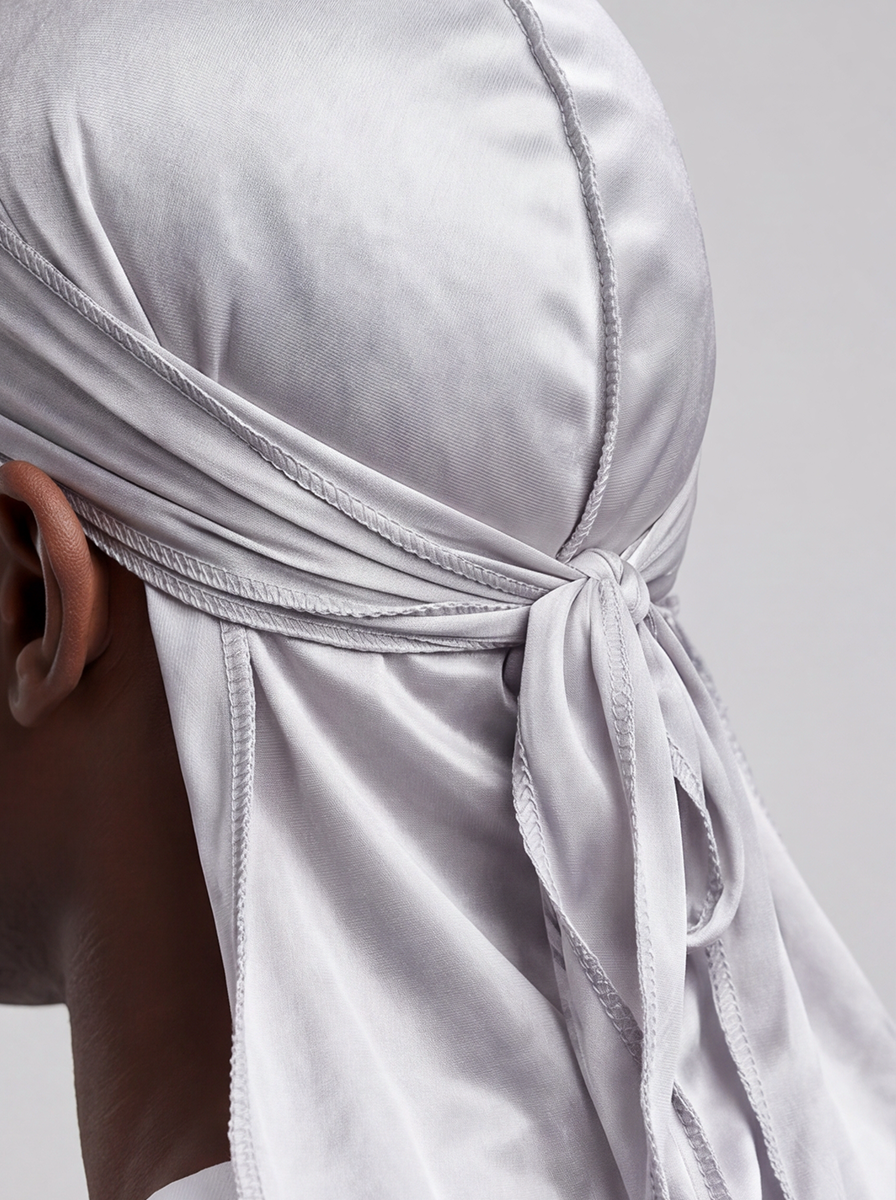 Grey Silky Durag – Saint Durag – lifestyle view