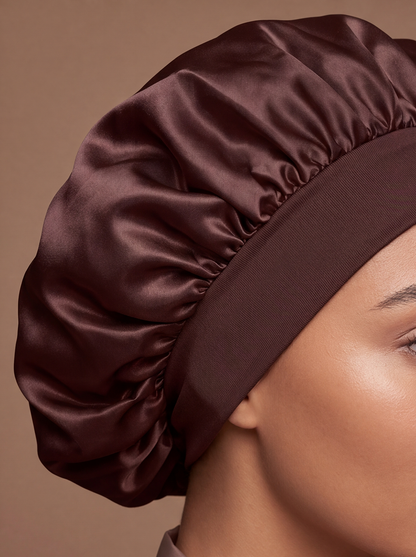 Brown Silky Bonnet – Saint Durag – lifestyle view