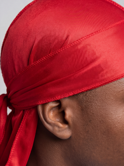 Red Silky Durag – Saint Durag – lifestyle view