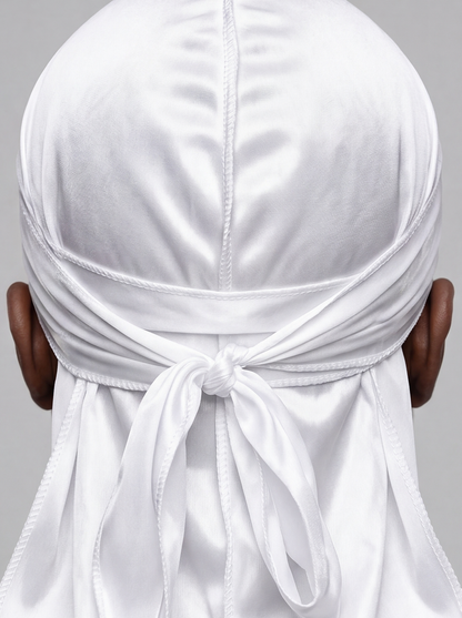 White Satin Durag – Saint Durag – detail view
