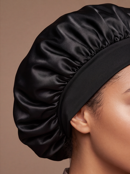 Black Silky Bonnet – Saint Durag – lifestyle view
