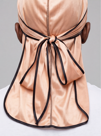 Gold & Black Satin Durag – Saint Durag – lifestyle view
