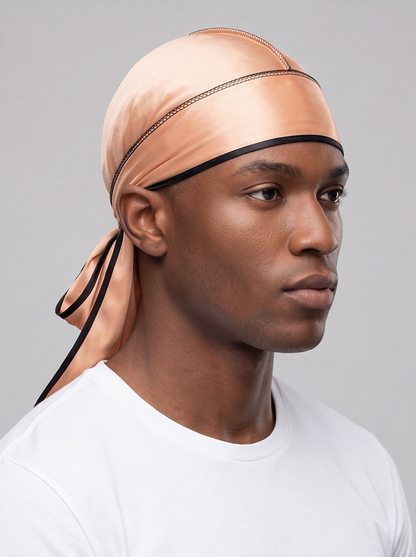 Gold & Black Satin Durag – Saint Durag – detail view