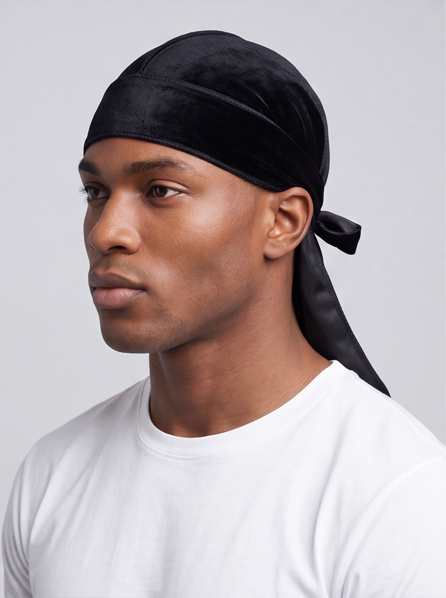 Black Velvet Durag – Saint Durag – side view