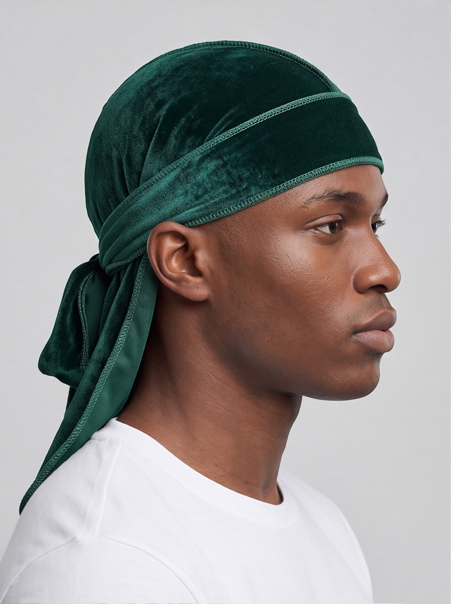 Green Velvet Durag – Saint Durag – detail view
