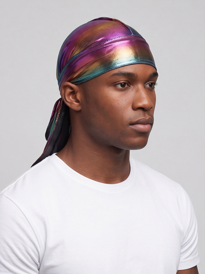 Multicoloured Holographic Durag – Saint Durag – detail view