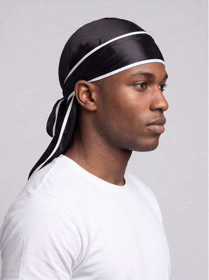 Black & White Satin Durag – Saint Durag – side view