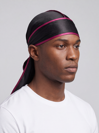 Black & Red Satin Durag – Saint Durag – detail view