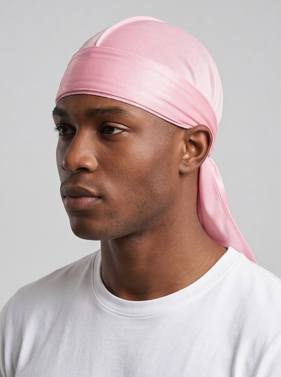 Pink Velvet Durag – Saint Durag – detail view