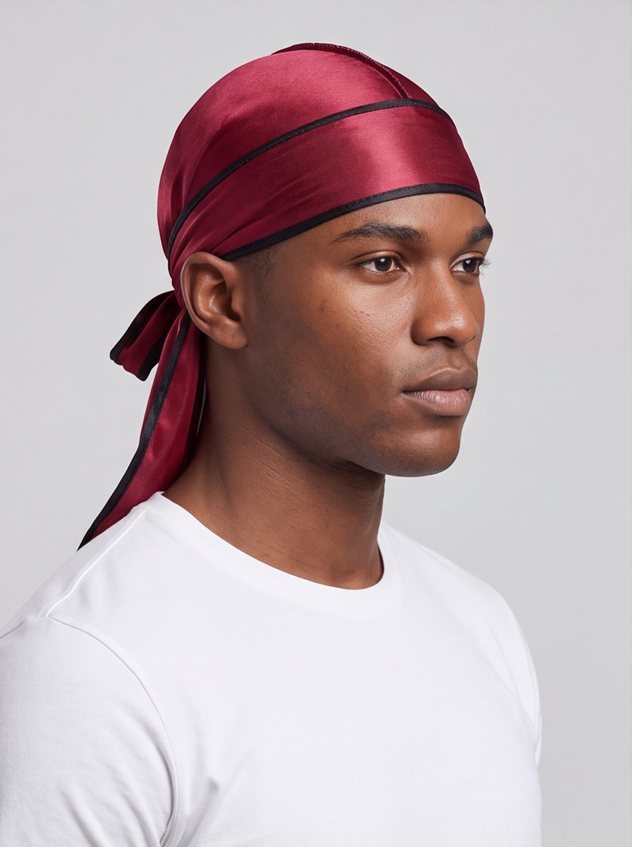 Red & Black Satin Durag – Saint Durag – detail view