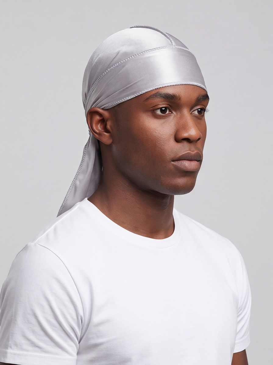 Grey Satin Durag – Saint Durag – side view