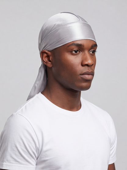 Grey Satin Durag – Saint Durag – side view