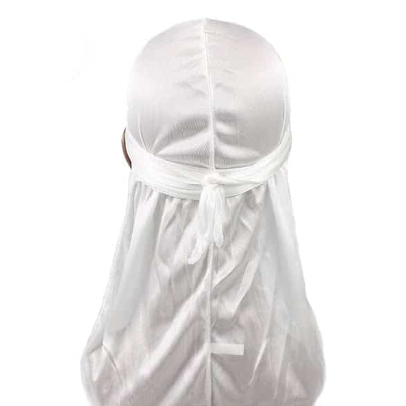 Kids White Silky Durag – Saint Durag – side view