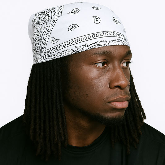 White Paisley Bandana – Saint Durag – front view